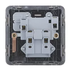 Schneider Electric Lisse Deco 13A 1-Gang SP Switched Plug Socket Brushed Stainless Steel with Black Inserts -Steel Switches Sales 472CC A3