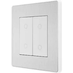 British General Evolve 2-Gang 2-Way LED Double Secondary Touch Trailing Edge Dimmer Switch Brushed Steel with White Inserts
