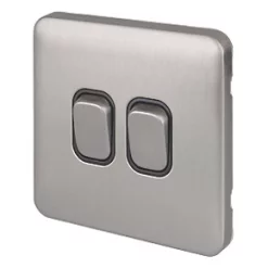 Schneider Electric Lisse Deco 10AX 2-Gang 2-Way Light Switch Brushed Stainless Steel with Black Inserts