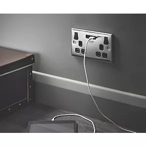 LAP 13A 2-Gang SP Switched Socket + 3.1A 2-Outlet Type A USB Charger Brushed Stainless Steel with Black Inserts 7 LAP 13A 2-Gang SP Switched Socket + 3.1A 2-Outlet Type A USB Charger Brushed Stainless Steel with Black Inserts - Image 5