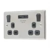LAP 13A 2-Gang SP Switched Socket + 3.1A 2-Outlet Type A USB Charger Brushed Stainless Steel with Black Inserts -Steel Switches Sales 4962P P