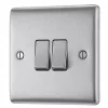 British General Nexus Metal 10AX 2-Gang 2-Way Light Switch Brushed Steel -Steel Switches Sales 50594 P