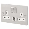 MK Edge 13A 2-Gang DP Switched Socket + 2A 2-Outlet Type A USB Charger Brushed Stainless Steel with White Inserts 1 MK Edge 13A 2-Gang DP Switched Socket + 2A 2-Outlet Type A USB Charger Brushed Stainless Steel with White Inserts -Steel Switches Sales 507HX P