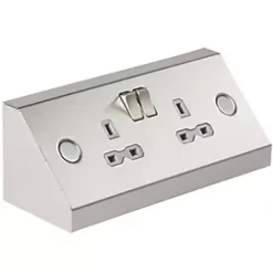 Knightsbridge SKR008 13A 2-Gang DP Switched Under Cabinet Socket Stainless Steel with Colour-Matched Inserts -Steel Switches Sales 513TX A2
