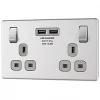 LAP 13A 2-Gang DP Switched Socket + 3.1A 2-Outlet Type A USB Charger Brushed Stainless Steel with Graphite Inserts -Steel Switches Sales 533KJ P