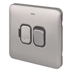 Schneider Electric Lisse Deco 13A Switched Fused Spur with LED Brushed Stainless Steel with Black Inserts