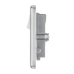 LAP 13A 2-Gang SP Switched Socket + 4.2A 2-Outlet Type A & C USB Charger Brushed Stainless Steel with White Inserts -Steel Switches Sales 573HF A2