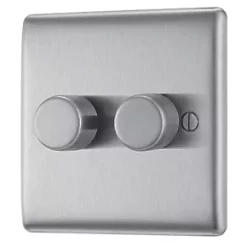 British General Nexus Metal 2-Gang 2-Way LED Dimmer Switch Brushed Steel