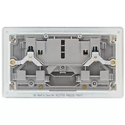 LAP 13A 2-Gang DP Switched Power Socket Brushed Stainless Steel with Graphite Inserts -Steel Switches Sales 587KJ A3