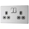 LAP 13A 2-Gang DP Switched Power Socket Brushed Stainless Steel with Graphite Inserts -Steel Switches Sales 587KJ P