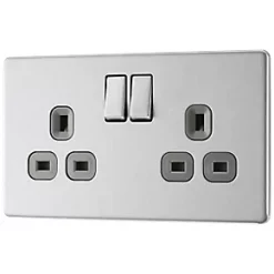 LAP 13A 2-Gang DP Switched Power Socket Brushed Stainless Steel with Graphite Inserts