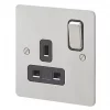 MK Edge 13A 1-Gang DP Switched Plug Socket Brushed Stainless Steel with Black Inserts -Steel Switches Sales 597FF P