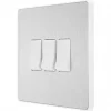 British General Evolve 20 A 16AX 3-Gang 2-Way Light Switch Brushed Steel with White Inserts -Steel Switches Sales 605PY P
