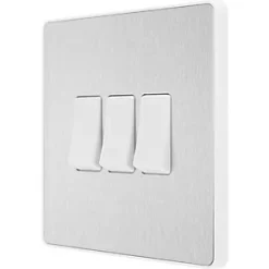 British General Evolve 20 A 16AX 3-Gang 2-Way Light Switch Brushed Steel with White Inserts