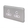 Schneider Electric Lisse Deco 13A 2-Gang Unswitched Plug Socket Brushed Stainless Steel with White Inserts -Steel Switches Sales 607FF P