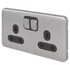 Schneider Electric Lisse Deco 13A 2-Gang DP Switched Plug Socket Brushed Stainless Steel with Black Inserts -Steel Switches Sales 620FF P