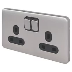 Schneider Electric Lisse Deco 13A 2-Gang DP Switched Plug Socket Brushed Stainless Steel with Black Inserts