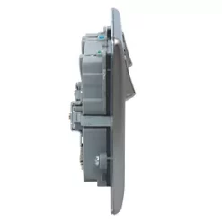 British General Nexus Metal 13A 2-Gang SP Switched Socket + 3.1A 2-Outlet Type A USB Charger Brushed Steel with Graphite Inserts -Steel Switches Sales 6218R A2