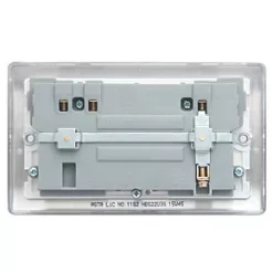 British General Nexus Metal 13A 2-Gang SP Switched Socket + 3.1A 2-Outlet Type A USB Charger Brushed Steel with Graphite Inserts -Steel Switches Sales 6218R A3