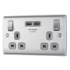 British General Nexus Metal 13A 2-Gang SP Switched Socket + 3.1A 2-Outlet Type A USB Charger Brushed Steel with Graphite Inserts -Steel Switches Sales 6218R P