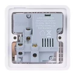 Schneider Electric Lisse Deco 13A 1-Gang SP Switched Socket + 2.1A 2-Outlet Type A USB Charger Brushed Stainless Steel with White Inserts -Steel Switches Sales 624FF A3