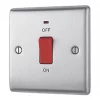 British General Nexus Metal 45A 1-Gang DP Cooker Switch Brushed Steel with LED -Steel Switches Sales 63869 P