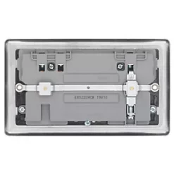 LAP 13A 2-Gang SP Switched Socket + 4.2A 2-Outlet Type A & C USB Charger Brushed Stainless Steel with Black Inserts -Steel Switches Sales 640HF A3