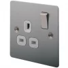 LAP 13A 1-Gang DP Switched Plug Socket Brushed Stainless Steel with White Inserts -Steel Switches Sales 64119 P