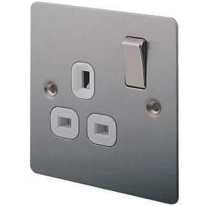 LAP 13A 1-Gang DP Switched Plug Socket Brushed Stainless Steel with White Inserts 3 LAP 13A 1-Gang DP Switched Plug Socket Brushed Stainless Steel with White Inserts