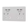 LAP 13A 2-Gang Unswitched Socket + 4.2A 4-Outlet Type A USB Charger Brushed Stainless Steel with White Inserts -Steel Switches Sales 6424T P