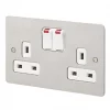 MK Edge 13A 2-Gang DP Switched Plug Socket Brushed Stainless Steel with Neon with White Inserts -Steel Switches Sales 650FF P