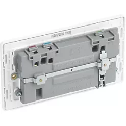 British General Evolve 13A 2-Gang SP Switched Socket + 3.1A 2-Outlet Type A USB Charger Brushed Steel with White Inserts -Steel Switches Sales 652RF A4