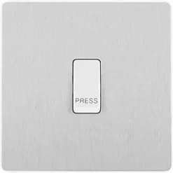 British General Evolve 10A 1-Gang 1-Way Bell Push Switch Brushed Steel with White Inserts -Steel Switches Sales 656PY A2