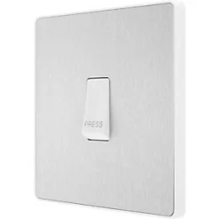 British General Evolve 10A 1-Gang 1-Way Bell Push Switch Brushed Steel with White Inserts