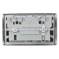 LAP 13A 2-Gang SP Switched Wi-Fi Extender + 2.1A 1-Outlet Type A USB Charger Brushed Steel with Black Inserts -Steel Switches Sales 658FV A2