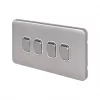 Schneider Electric Lisse Deco 10AX 4-Gang 2-Way Light Switch Brushed Stainless Steel with White Inserts -Steel Switches Sales 660FF P