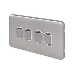 Schneider Electric Lisse Deco 10AX 4-Gang 2-Way Light Switch Brushed Stainless Steel with White Inserts