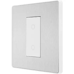 British General Evolve 1-Gang 2-Way LED Single Secondary Trailing Edge Touch Dimmer Switch Brushed Steel with White Inserts