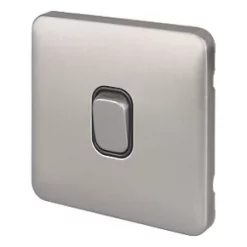 Schneider Electric Lisse Deco 10AX 1-Gang 2-Way Light Switch Brushed Stainless Steel with Black Inserts