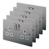 LAP 13A 2-Gang DP Switched Plug Socket Brushed Stainless Steel with White Inserts 5 Pack -Steel Switches Sales 68831 P