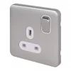 Schneider Electric Lisse Deco 13A 1-Gang DP Switched Plug Socket Brushed Stainless Steel with White Inserts -Steel Switches Sales 693FF P