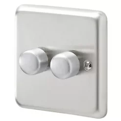 MK Albany Plus 2-Gang 2-Way Dimmer Switch Brushed Steel