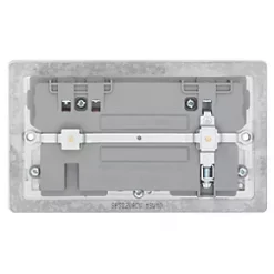 LAP 13A 2-Gang SP Switched Socket + 4.2A 2-Outlet Type A & C USB Charger Brushed Stainless Steel with White Inserts -Steel Switches Sales 709HF A3