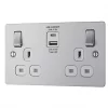 LAP 13A 2-Gang SP Switched Socket + 4.2A 2-Outlet Type A & C USB Charger Brushed Stainless Steel with White Inserts -Steel Switches Sales 709HF P