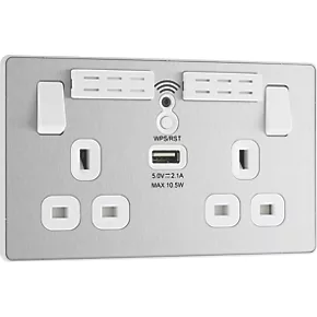 British General Evolve 13A 2-Gang SP Switched Double Socket With WiFi Extender + 2.1A 1-Outlet Type A USB Charger Brushed Steel with White Inserts 4 British General Evolve 13A 2-Gang SP Switched Double Socket With WiFi Extender + 2.1A 1-Outlet Type A USB Charger Brushed Steel with White Inserts - Image 2