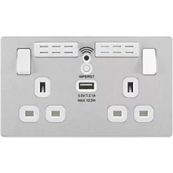 British General Evolve 13A 2-Gang SP Switched Double Socket With WiFi Extender + 2.1A 1-Outlet Type A USB Charger Brushed Steel with White Inserts 10 British General Evolve 13A 2-Gang SP Switched Double Socket With WiFi Extender + 2.1A 1-Outlet Type A USB Charger Brushed Steel with White Inserts -Steel Switches Sales 713RF A2