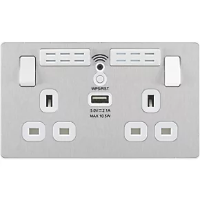 British General Evolve 13A 2-Gang SP Switched Double Socket With WiFi Extender + 2.1A 1-Outlet Type A USB Charger Brushed Steel with White Inserts 5 British General Evolve 13A 2-Gang SP Switched Double Socket With WiFi Extender + 2.1A 1-Outlet Type A USB Charger Brushed Steel with White Inserts - Image 3