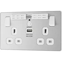 British General Evolve 13A 2-Gang SP Switched Double Socket With WiFi Extender + 2.1A 1-Outlet Type A USB Charger Brushed Steel with White Inserts 11 British General Evolve 13A 2-Gang SP Switched Double Socket With WiFi Extender + 2.1A 1-Outlet Type A USB Charger Brushed Steel with White Inserts -Steel Switches Sales 713RF A3