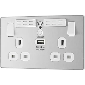British General Evolve 13A 2-Gang SP Switched Double Socket With WiFi Extender + 2.1A 1-Outlet Type A USB Charger Brushed Steel with White Inserts 6 British General Evolve 13A 2-Gang SP Switched Double Socket With WiFi Extender + 2.1A 1-Outlet Type A USB Charger Brushed Steel with White Inserts - Image 4