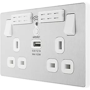 British General Evolve 13A 2-Gang SP Switched Double Socket With WiFi Extender + 2.1A 1-Outlet Type A USB Charger Brushed Steel with White Inserts 3 British General Evolve 13A 2-Gang SP Switched Double Socket With WiFi Extender + 2.1A 1-Outlet Type A USB Charger Brushed Steel with White Inserts